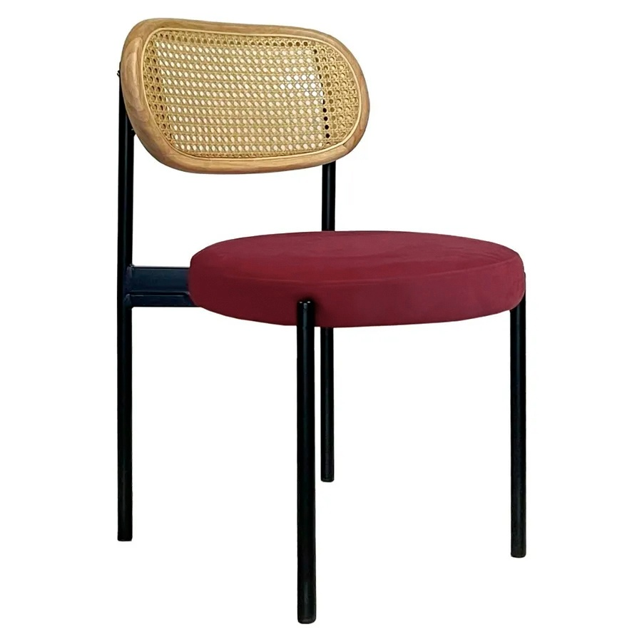 Стул Модерн Черный, Натуральный ротанг + Бордо - Фото миниатюра 1