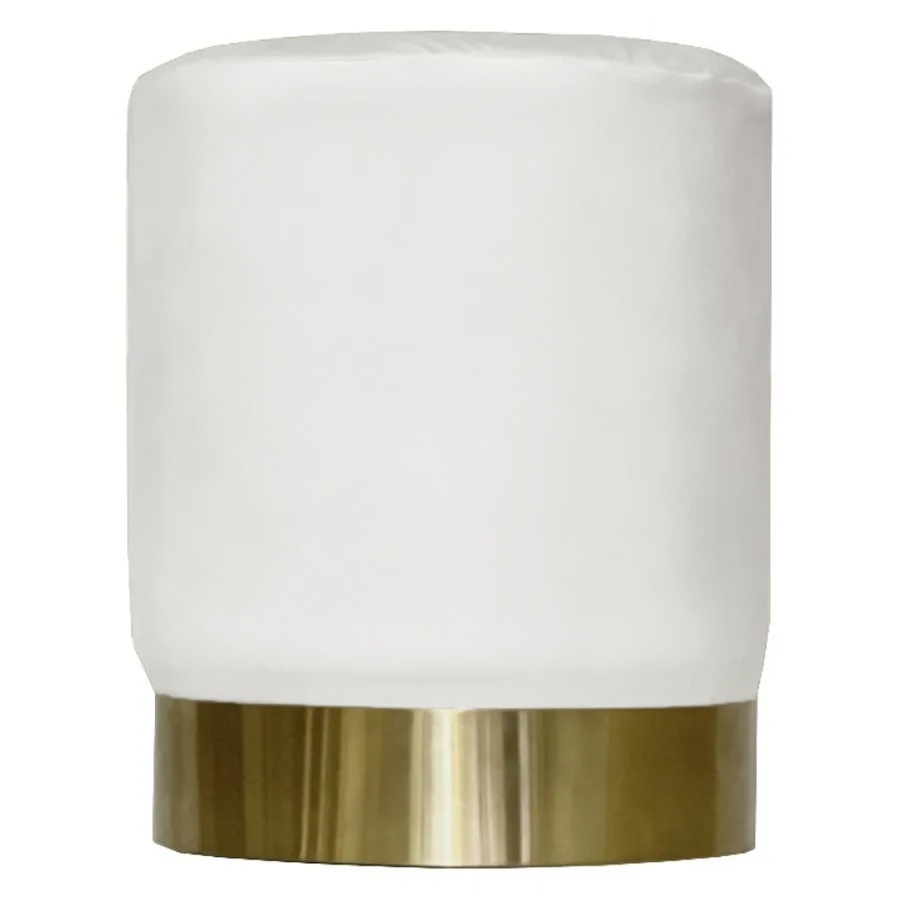 Пуф Цилиндр Золотой обод, белоснежный велюр - Фото миниатюра 1