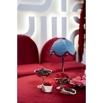 Лампа Дом Цветочек, голубой велюр + бордовая тесьма - изображение 2