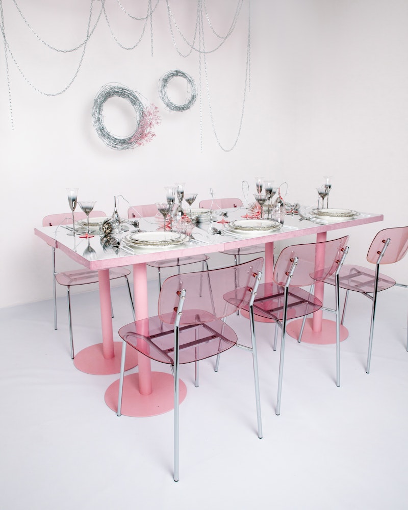 Стол коктейльный Твист Прямоугольный М, Розовая помада + Куколка (телескопические ноги)