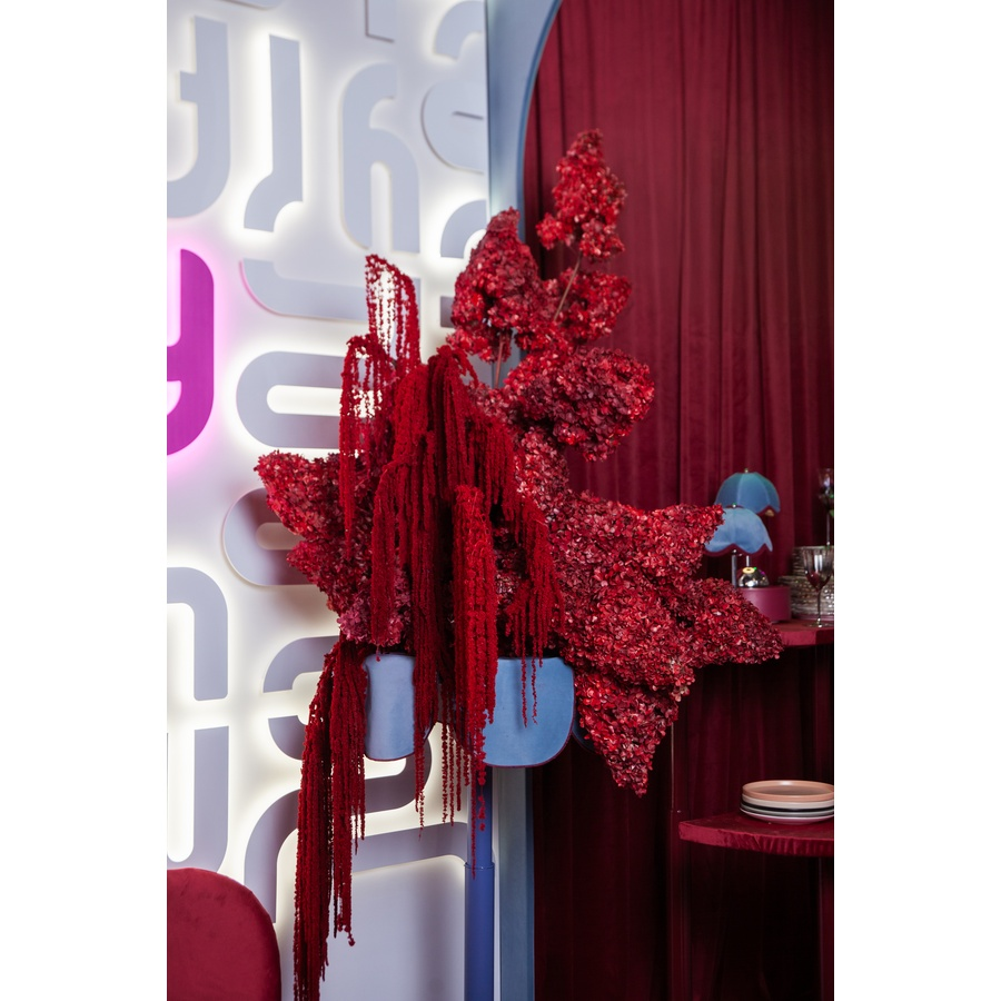 Комплект Стол "Да,капитан" Твист Черничный йогурт + Голубой с бордовым кантом, велюр - Фото миниатюра 2