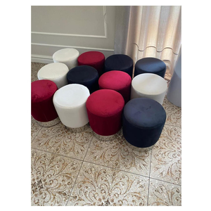 Пуф Цилиндр Серебряный обод, бордовый велюр - Фото 3