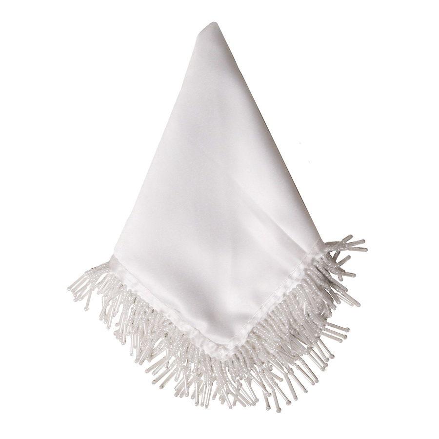 Салфетка Сатин Премиум, белая с бисером - Фото миниатюра 1
