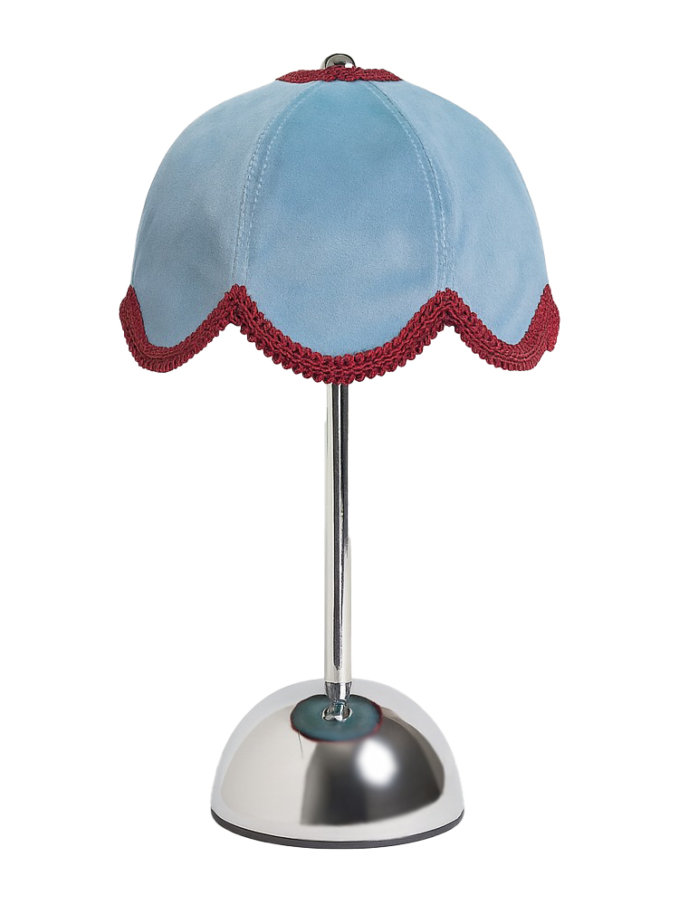 Лампа Дом Цветочек, голубой велюр + бордовая тесьма