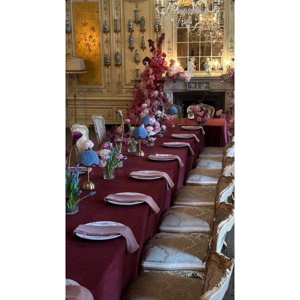 Лампа Дом Цветочек, золото + голубой велюр + бордовая тесьма, - Фото 2