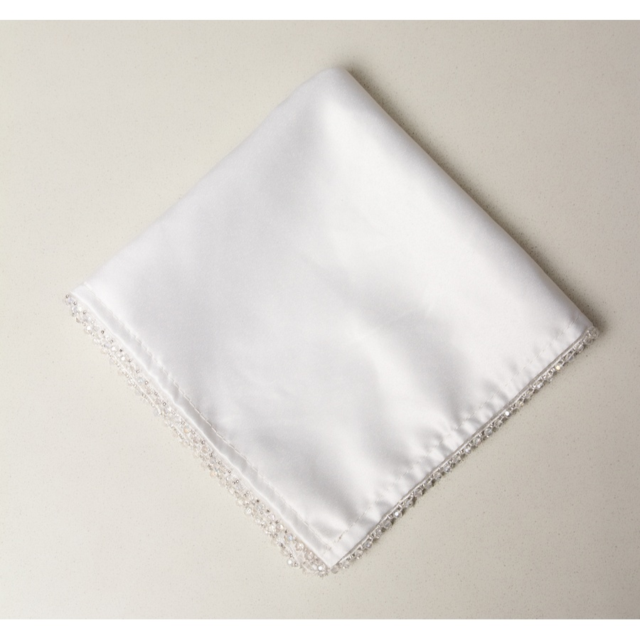 Салфетка Сатин Премиум, белая с бусинами - Фото миниатюра 2