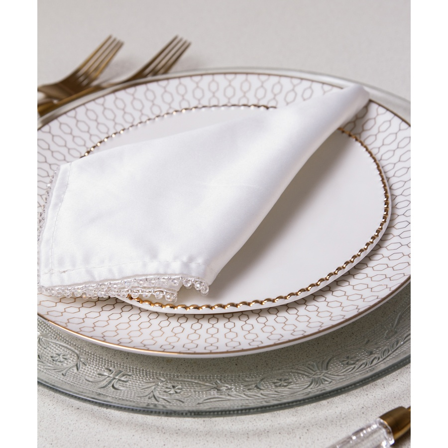 Салфетка Сатин Премиум, белая с бусинами - Фото миниатюра 3