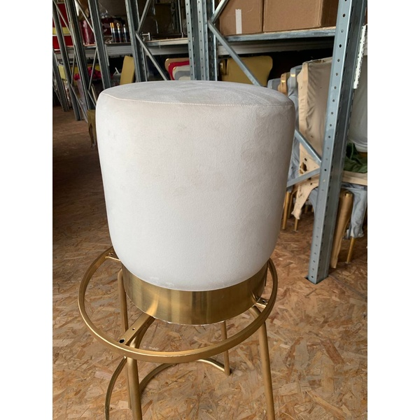 Пуф Цилиндр Золотой обод, кремовый бисквит велюр - Фото 3