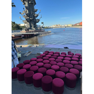 Пуф Цилиндр Серебряный обод, бордовый велюр - Фото 2