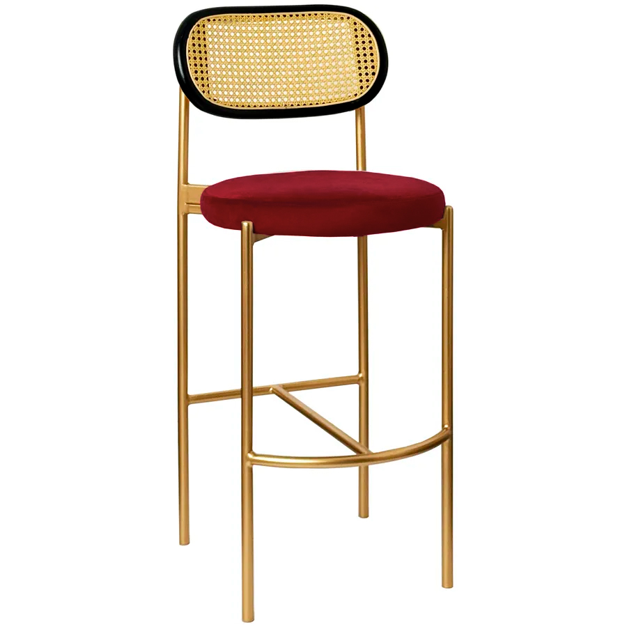 Стул барный Модерн Комфи, Ротанг в черной раме+ Бордо (любой цвет каркаса)  - Фото миниатюра 1