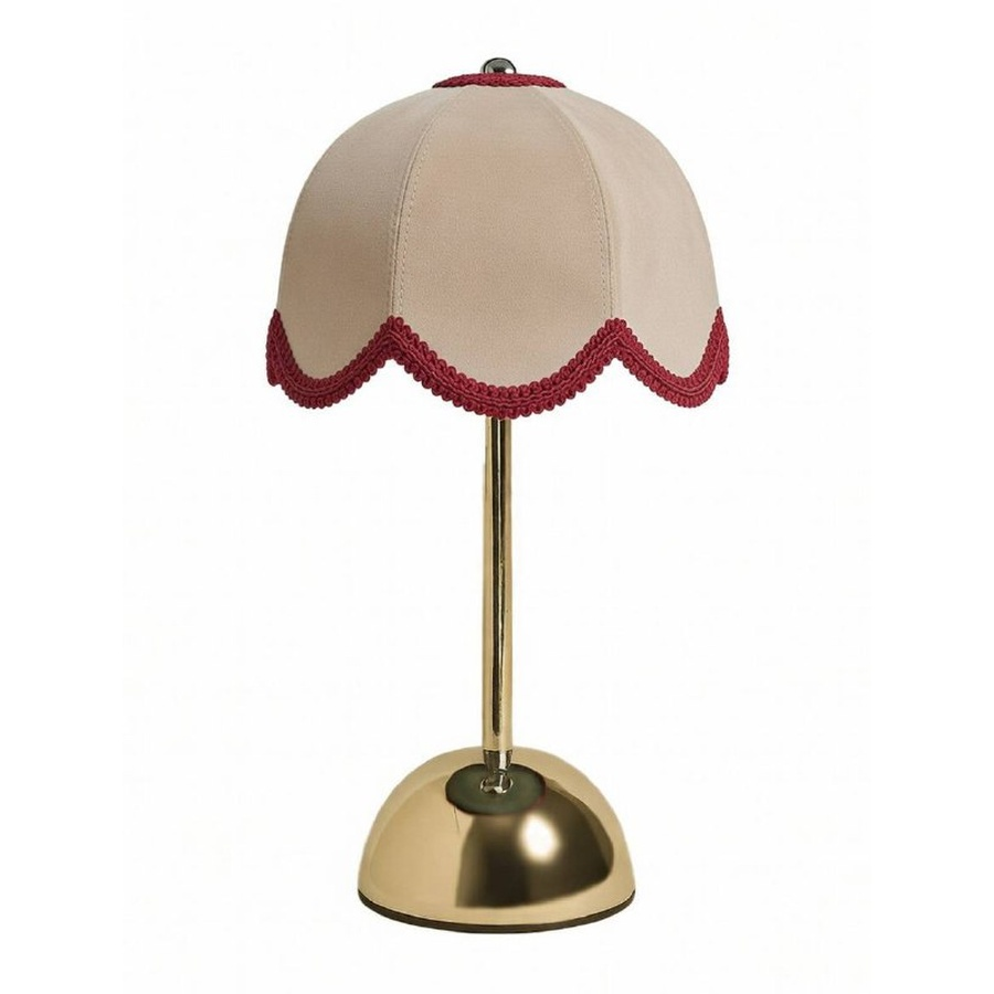Лампа Дом Цветочек, золото + бежевый велюр + бордовая тесьма - Фото миниатюра 1