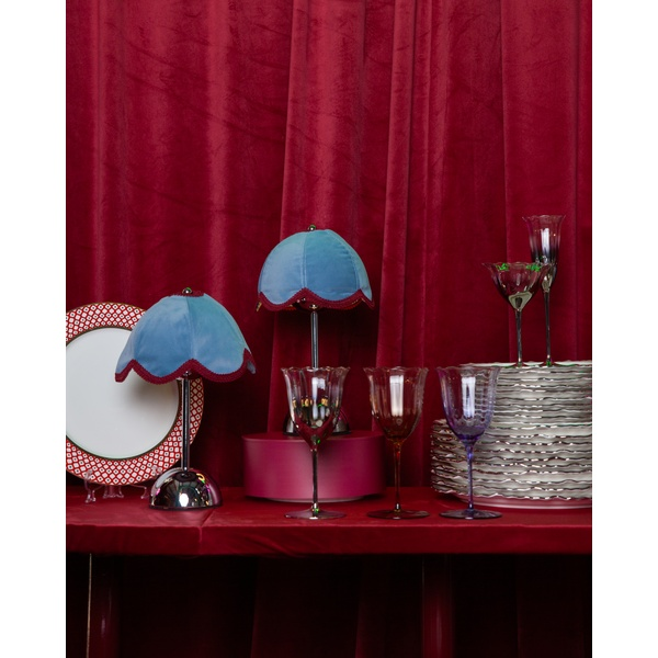 Лампа Дом Цветочек, голубой велюр + бордовая тесьма - Фото 5