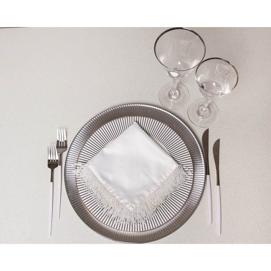 Салфетка Сатин Премиум, белая с бисером - Фото миниатюра 2