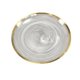Тарелка сервизная "Белый дым" с золотым кантом
