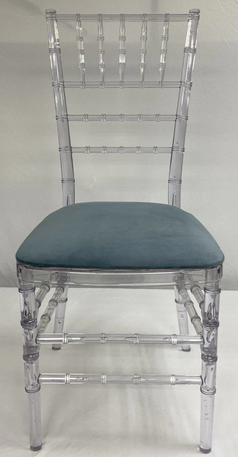 Стул «Тиффани» прозрачный, пыльно-голубой бархат