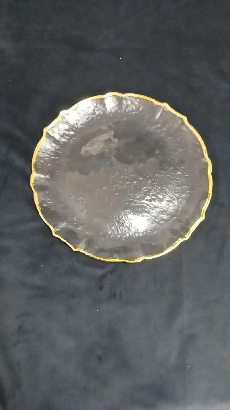 Тарелка "Лия" прозрачная с золотым кантом