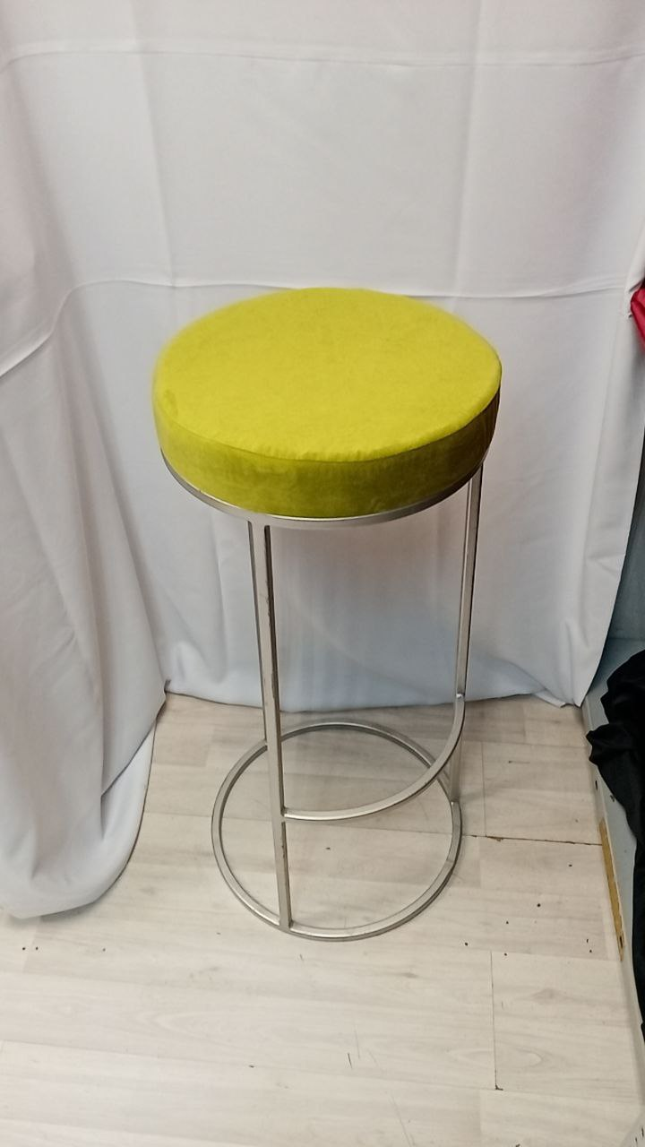 Стул барный серебро, оливковый бархат