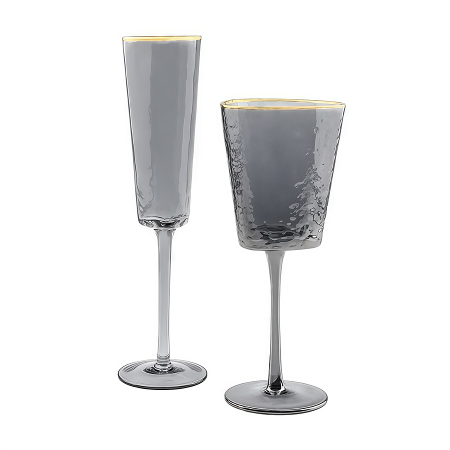 Набор бокалов "Блум" дымчатые с золотым кантом - Фото миниатюра 1
