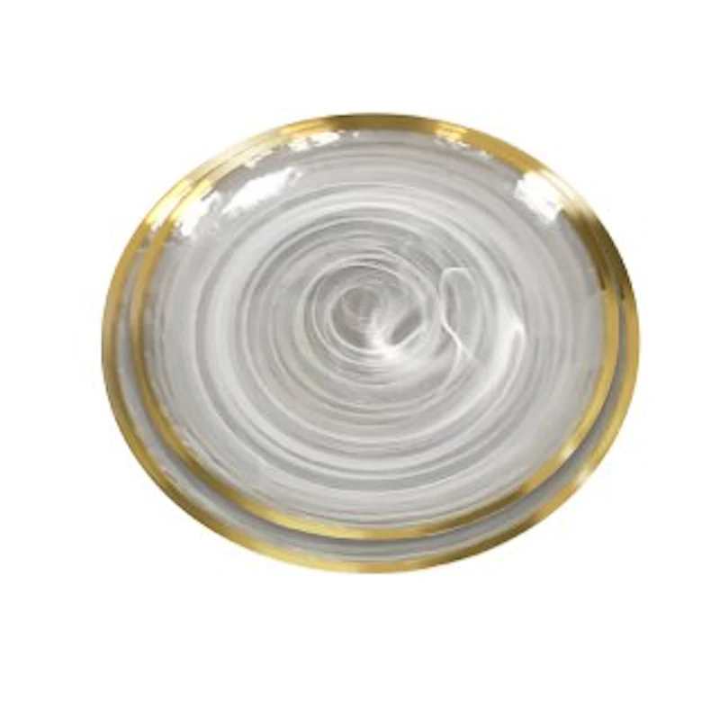 Набор тарелок "Белый дым" с золотым кантом
