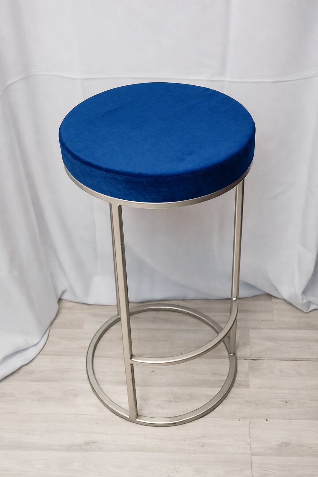 Барный стул серебро-синий