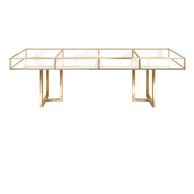 Стол "Лофт Голд", прозрачная столешница, белое подстолье
