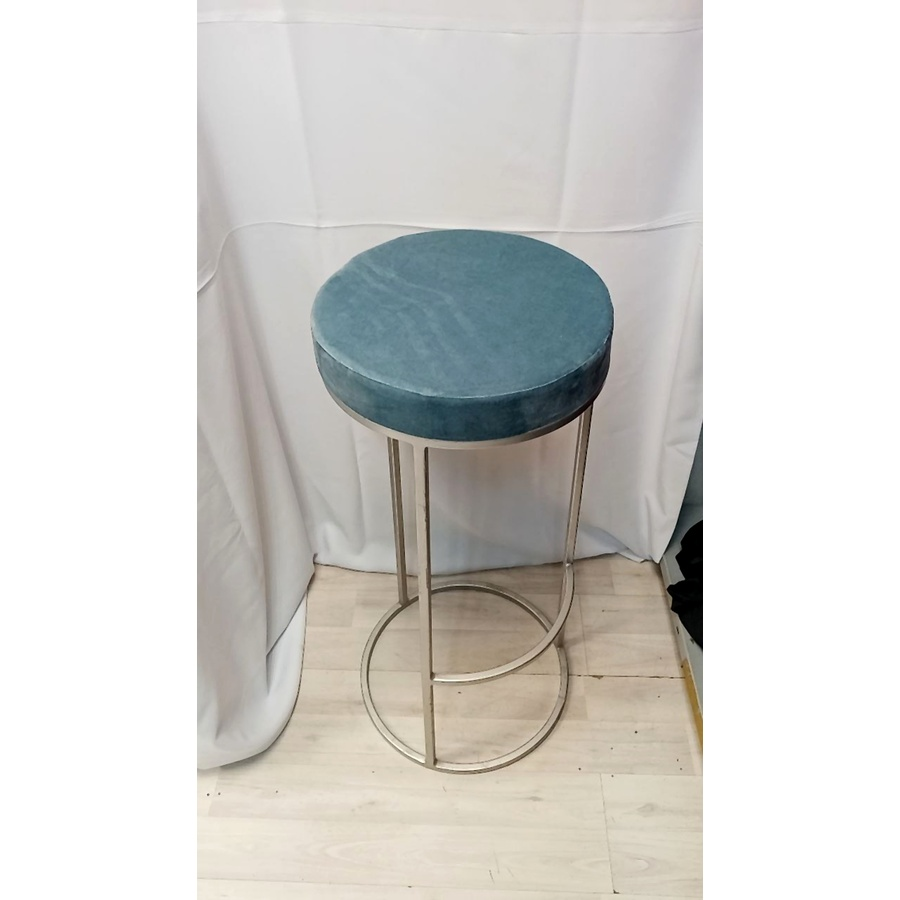 Барный стул серебро, голубой бархат - Фото миниатюра 2