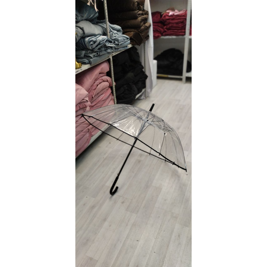 Зонт прозрачный с черной окантовкой - Фото миниатюра 4