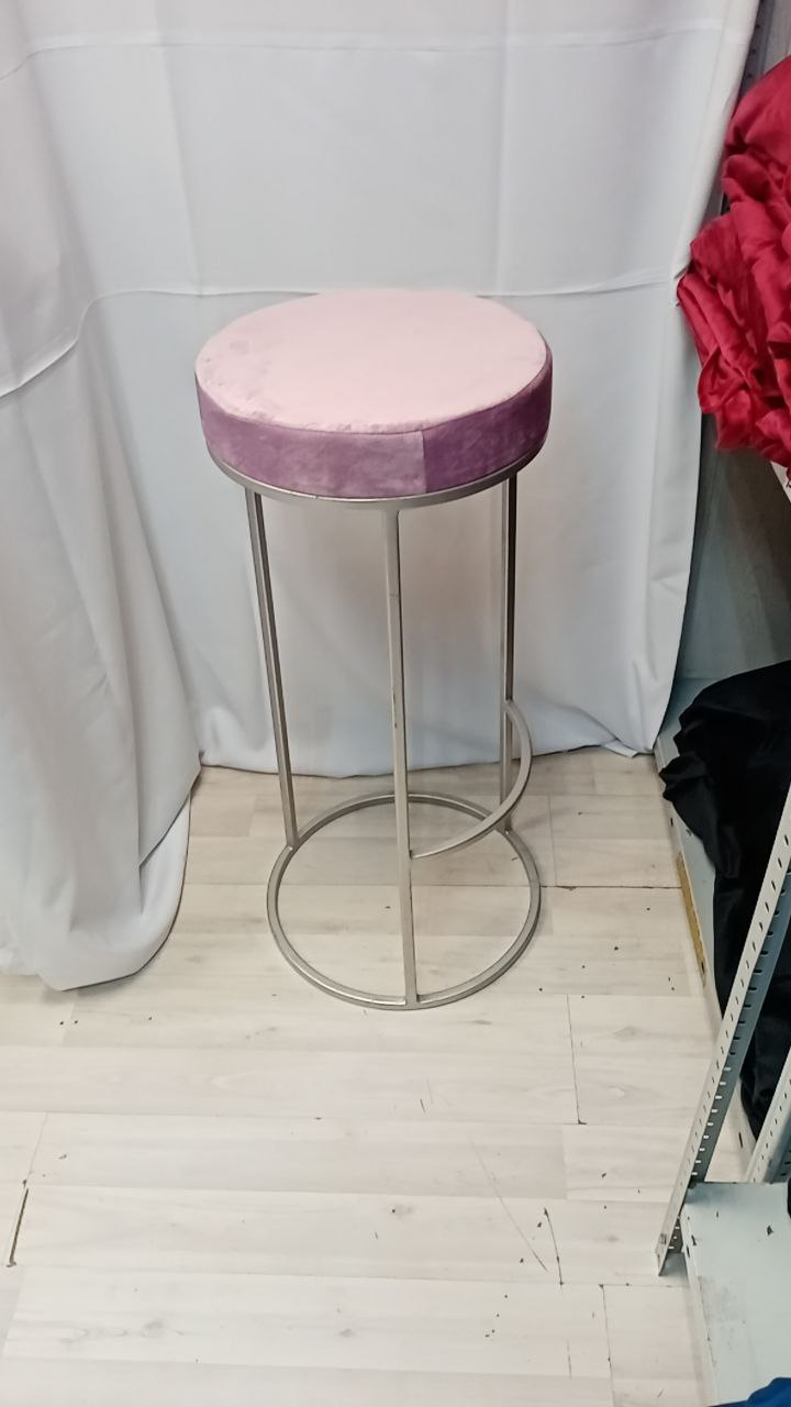 Стул барный серебро, светло-лавандовый бархат