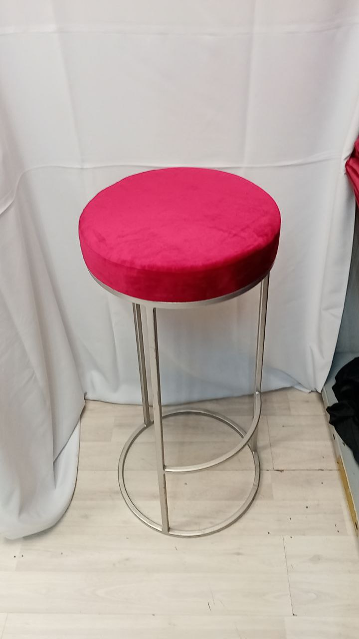  Стул барный серебро, рубиново-красный бархат