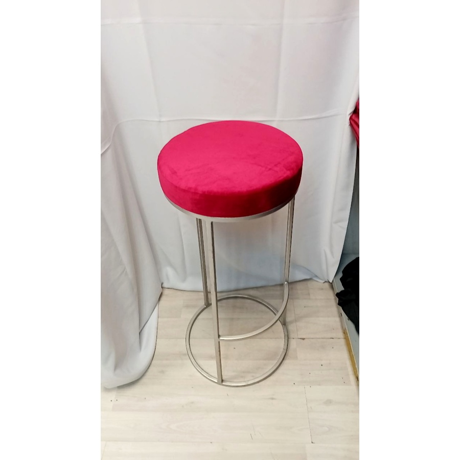 Барный стул серебро, красный бархат - Фото миниатюра 2