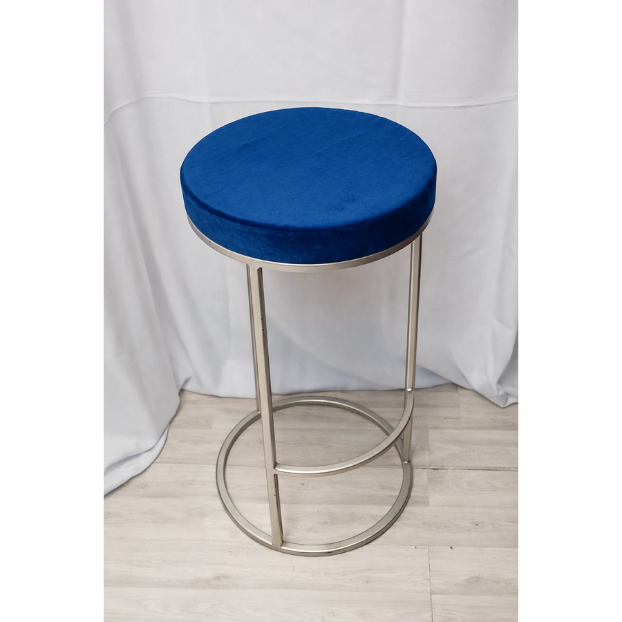 Барный стул серебро, синий бархат - Фото миниатюра 2