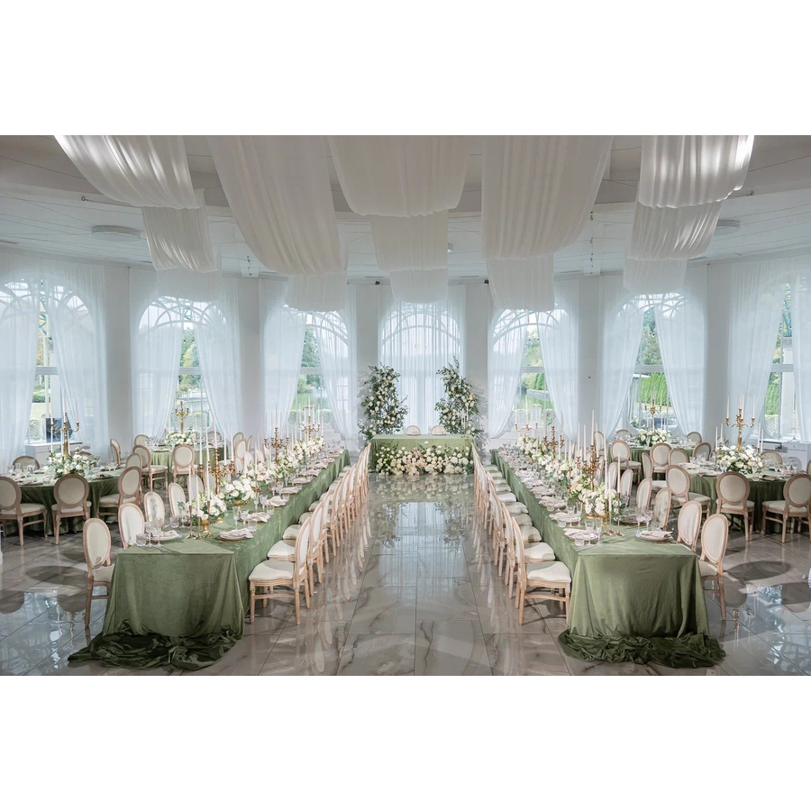 Скатерть прямая широкая бархатная пыльно-зеленая - Фото миниатюра 6