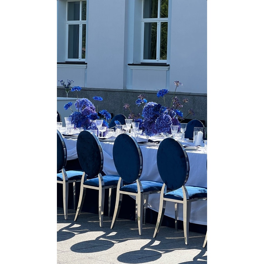 Стул «Вашингтон» серебряный, темно-синие подушки из бархата - Фото миниатюра 3