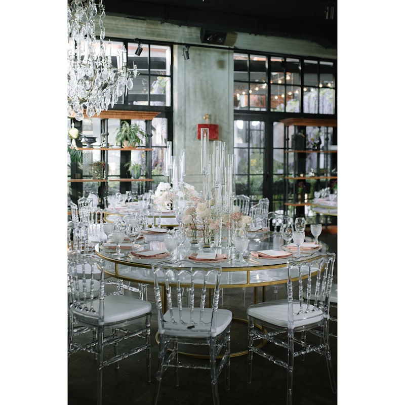 Стол "Лофт" золото, прозрачная столешница, белое подстолье