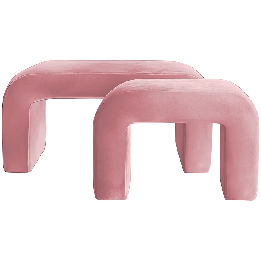 Набор пуфов "Боу" розовая сакура бархат - Фото миниатюра 1