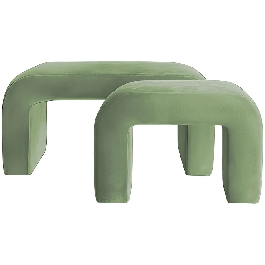 Набор пуфов "Боу" | светло-зеленый бархат - Фото миниатюра 1