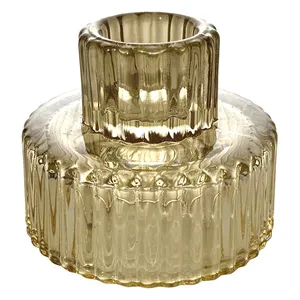 Подсвечник "Рон" стеклянный янтарный - Фото 1