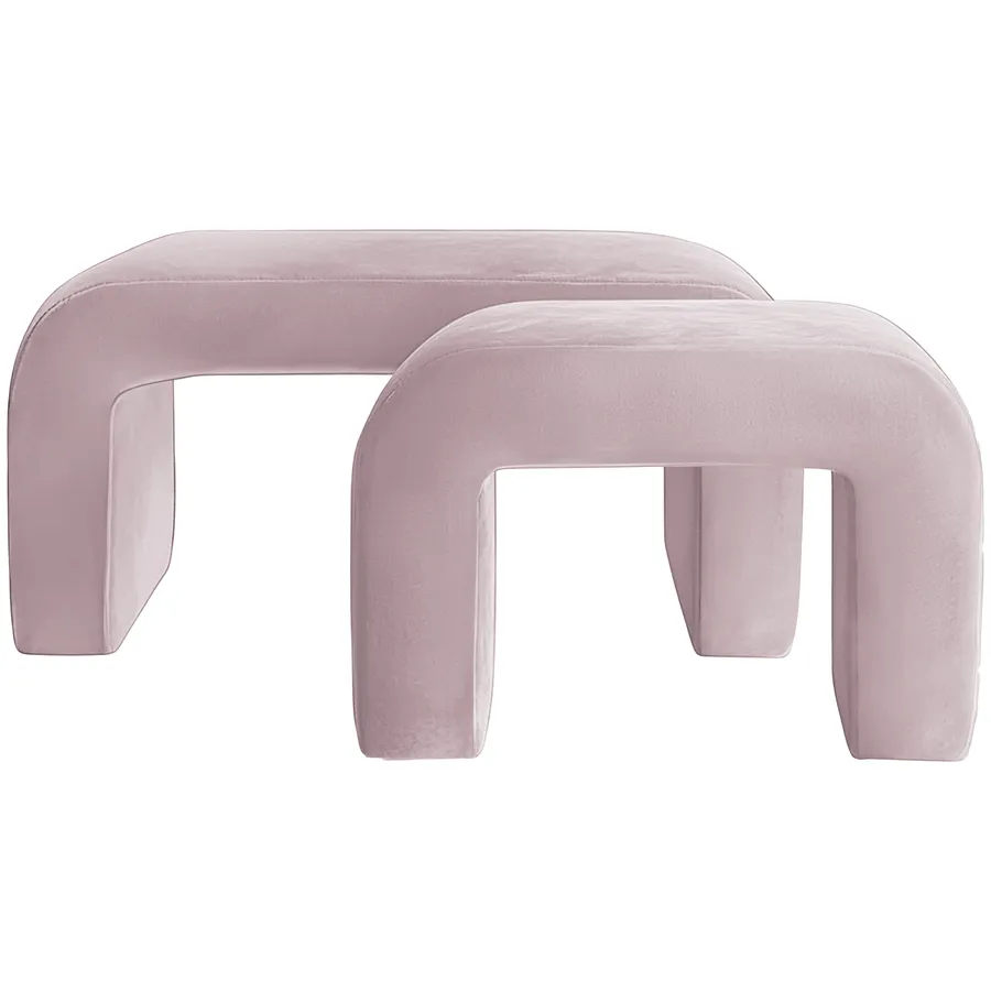 Набор пуфов "Боу" | бледно-розовый бархат - Фото миниатюра 1