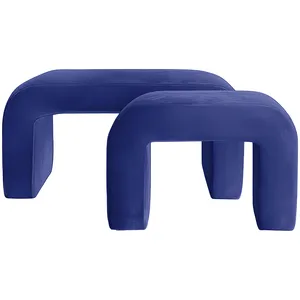 Набор пуфов "Боу" синий Ван Гога бархат