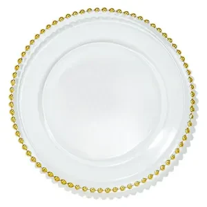 Подстановочная тарелка «Бусинки» прозрачная с золотыми бусинами - Фото 1