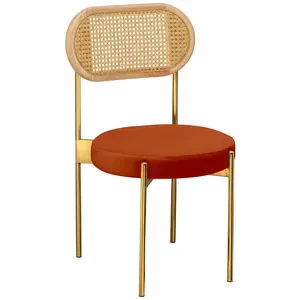 Стул «Тотем» золотой, терракотовый бархат с ротанговой спинкой натуральной