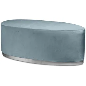 Пуф «Овал» серебряный, серо-голубой бархат