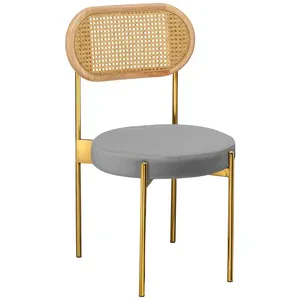 Стул «Тотем» золотой, серый бархат с ротанговой спинкой натуральной