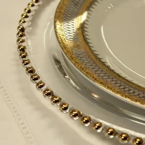 Подстановочная тарелка «Бусинки» прозрачная с золотыми бусинами - Фото 2