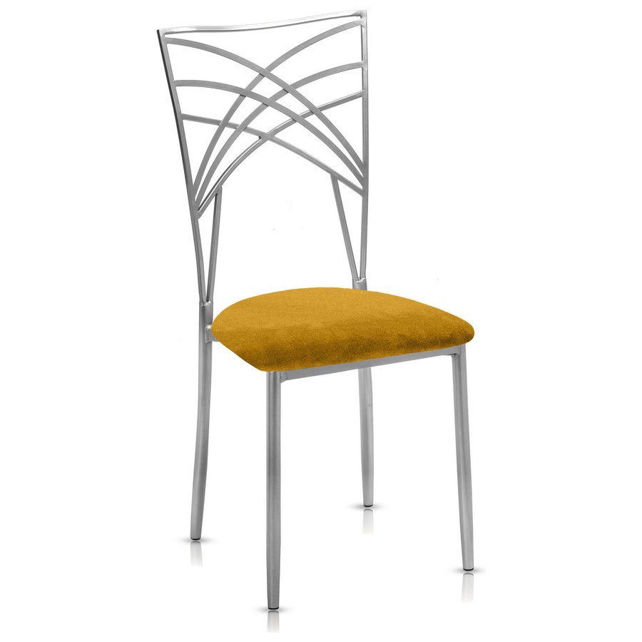 Стул «Хамелеон» серебряный, горчичная подушка из бархата - Фото миниатюра 1