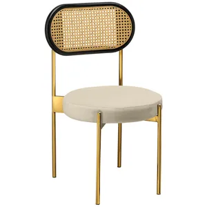 Стул «Тотем» золотой, сливочно-молочный бархат с ротанговый спинкой черной