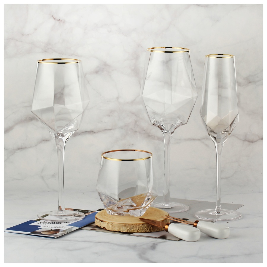 Бокал "Геометрия" прозрачный с золотом для вина - Фото миниатюра 3