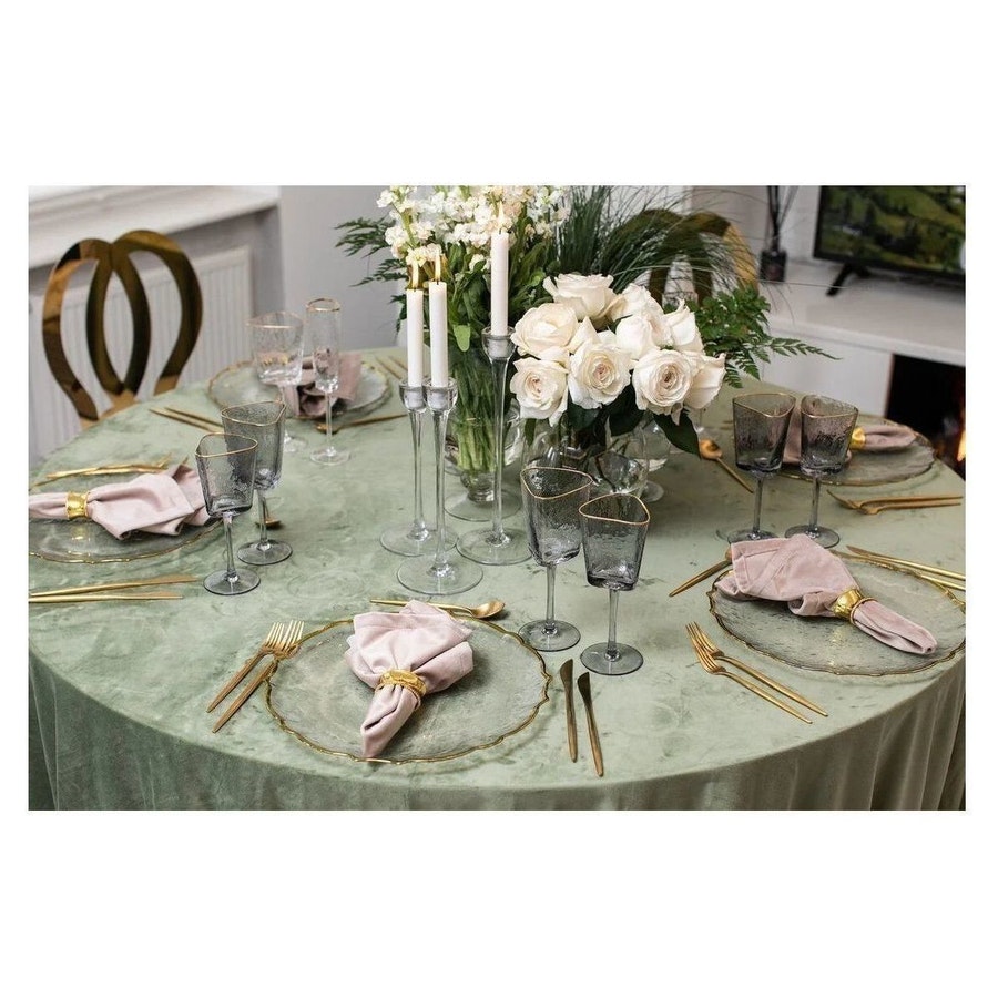 Скатерть прямая широкая бархатная пыльно-зеленая - Фото миниатюра 3