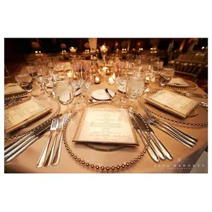 Подстановочная тарелка "Бусинки" прозрачная с золотыми бусинами - Фото 2