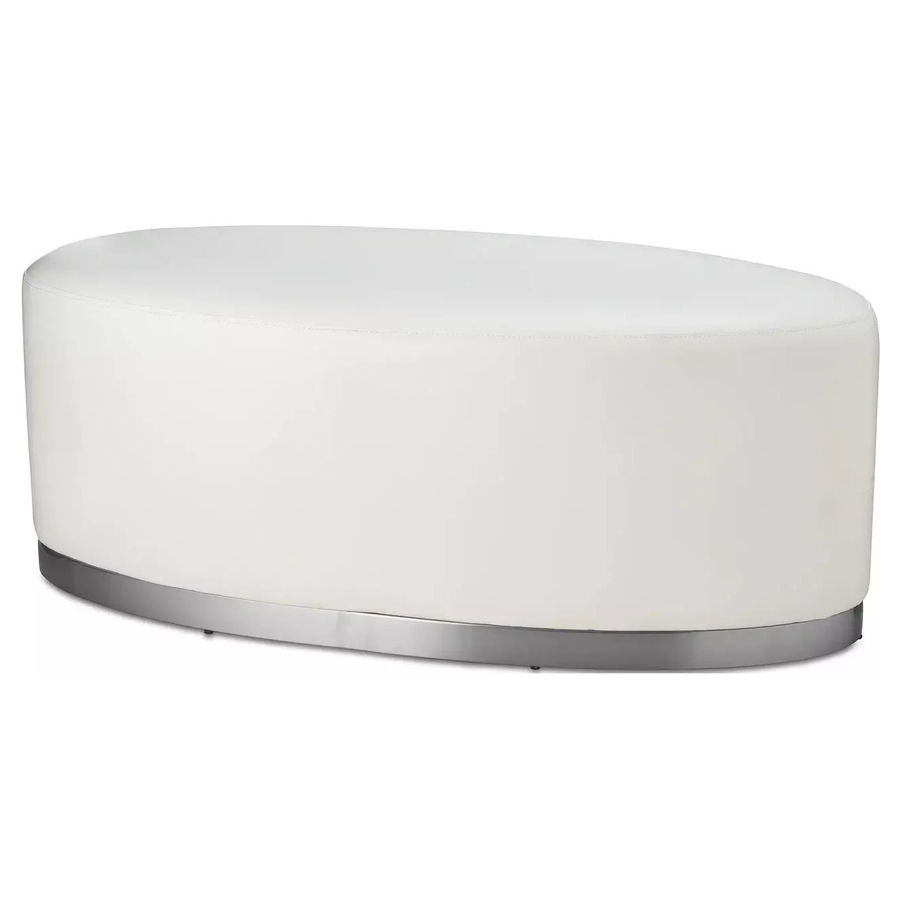 Пуф «Овал» серебро, белая экокожа - Фото миниатюра 1